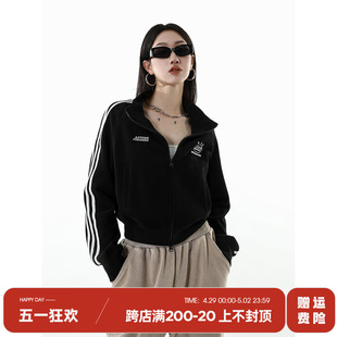 休闲短款 ICH 320G立领美式 外套双拉链头刺绣条纹运动开衫 MODE 女