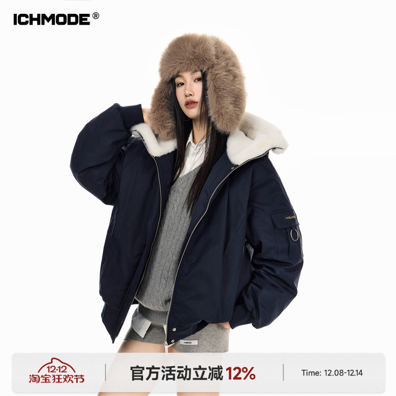 ICH MODE 美式连帽防寒夹棉棉服女冬季加厚保暖棉袄外套宽松棉衣