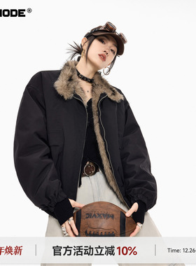ICHMODE 美式复古座山雕毛领棉服女冬季新款加厚立领夹棉棉衣外套