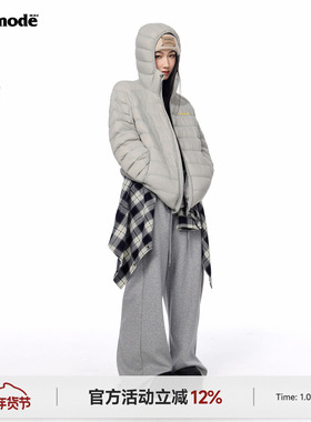 ICH MODE 美式复古90白鸭绒排骨羽绒服女冬季轻薄防寒连帽短外套