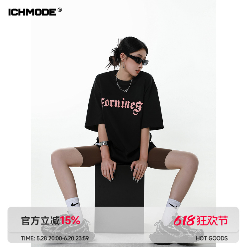 ICH MODE圆领300G美式短袖女夏季新款基础百搭显瘦休闲复古上衣夏