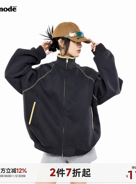 ICHMODE 美式哈苏线运动外套女2026春季新款宽松开衫卫衣拉链上衣