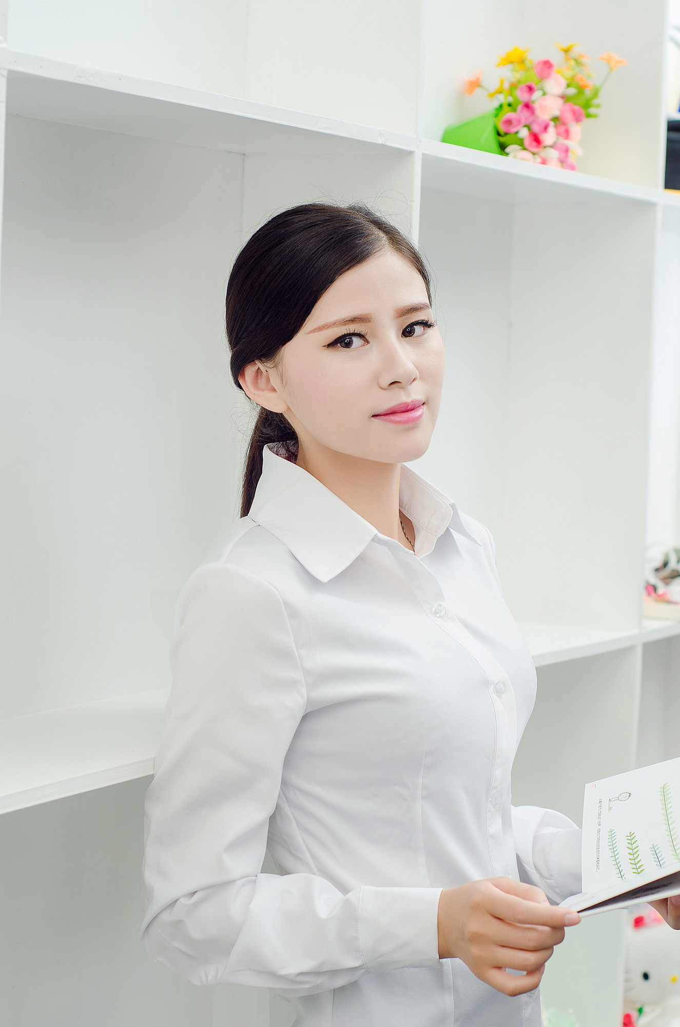 v领秋季韩范修身工装白色衬衫