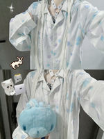 Yameko original water-colored cat pajamas, subculture fishbone cat head ice silk short-sleeved shirt, long pants, set shirt, cute and homebody thumbnail 7