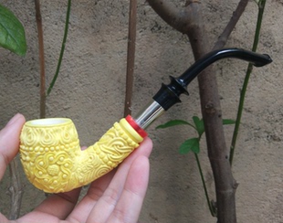 进口土耳其REIS天然原块海泡石 手工大师银圈烟斗精雕刻花篮弯斗