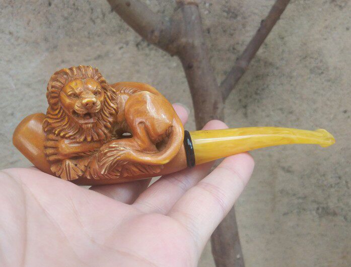 土耳其REIS天然原块海泡石手工大师香烟烟嘴狮子雕刻过滤吸附烟油