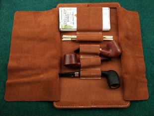 外带旅行烟斗包烟斗工具配件纯皮头层牛皮三斗包可放烟丝压棒通条