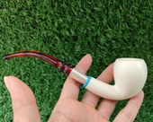 土耳其REIS天然原块海泡石手工大师烟斗光面银圈弯斗原石块 包邮