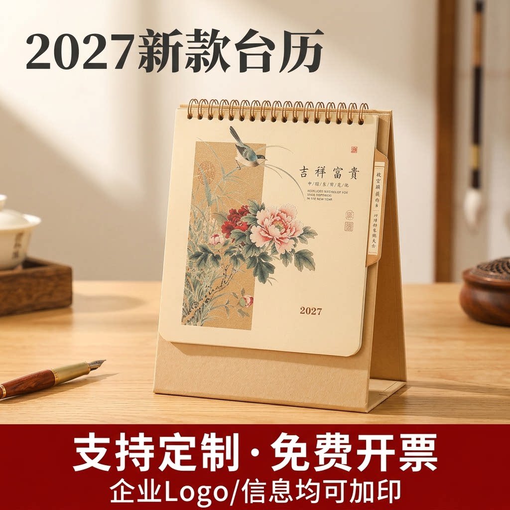 翔宇2027年台历纸架日历定制logo图片