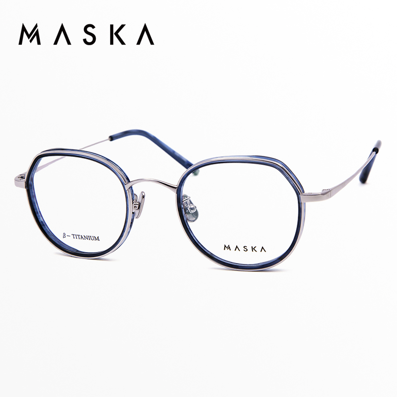 韩国MASKA全框蓝银色纯钛眼镜框