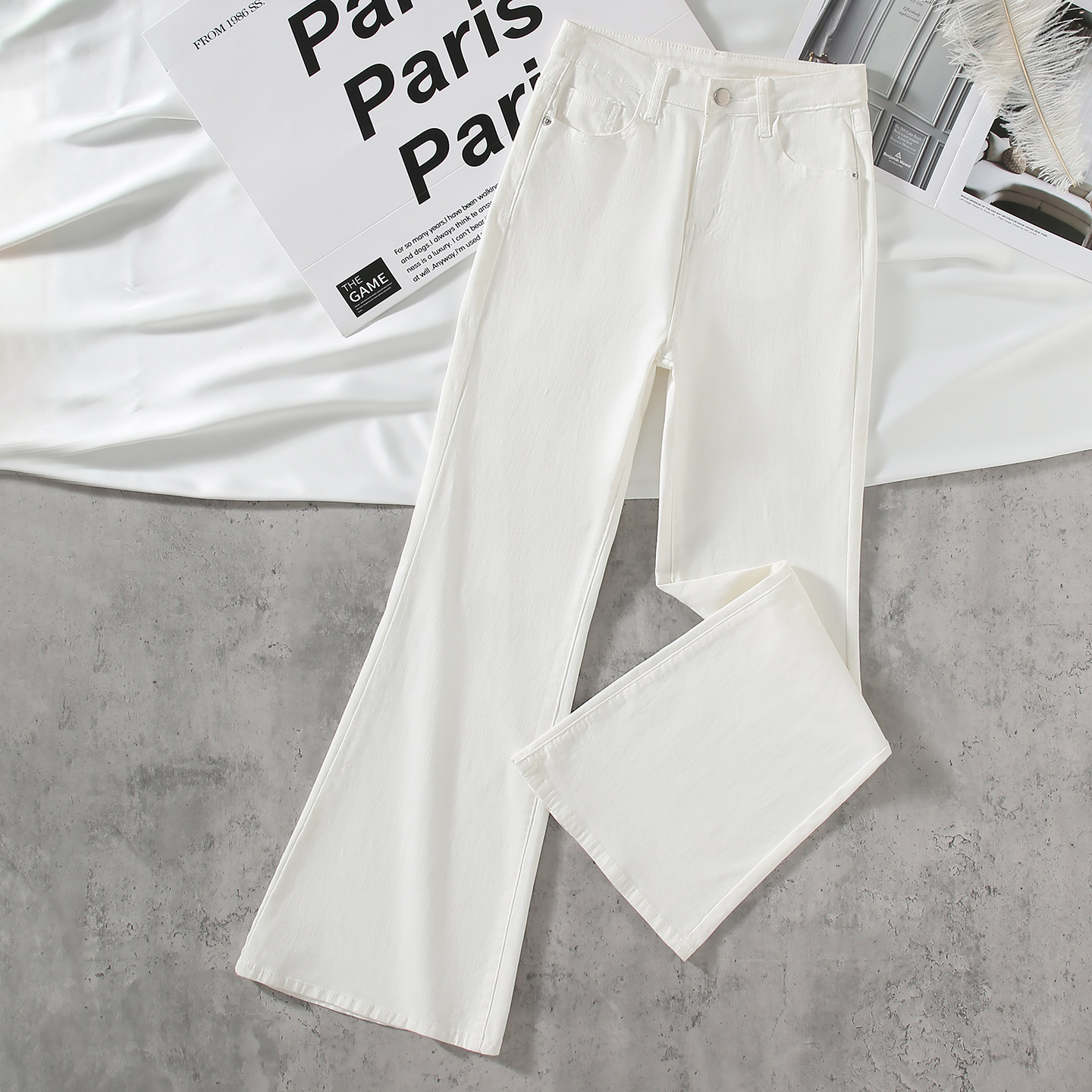 白色不贴腿微喇牛仔裤女2025秋冬新款高腰修身显瘦弹力拖地喇叭裤,女装/女士精品,牛仔裤,淘宝优惠券,粉丝福利购,淘宝优惠卷