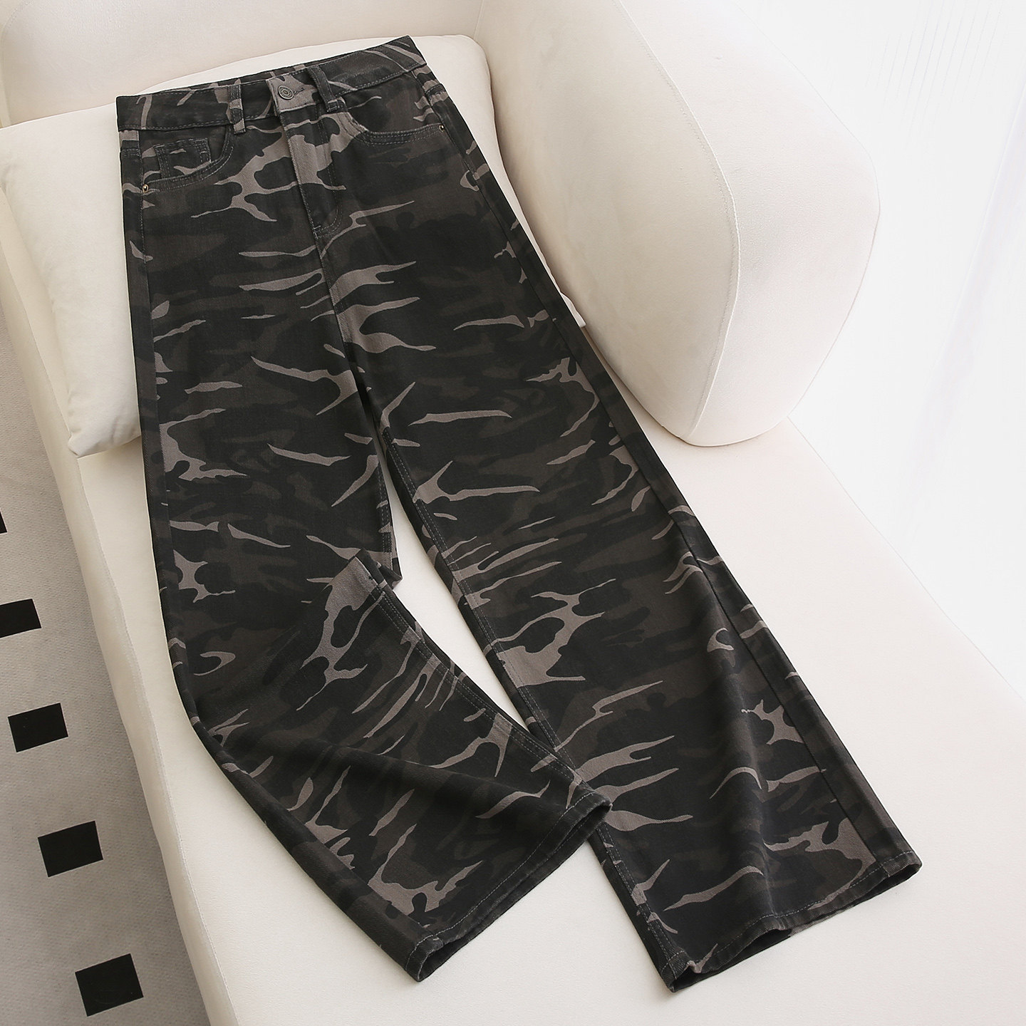 美式迷彩复古工装牛仔裤女春秋新款高腰宽松显瘦遮肉休闲微喇长裤,女装/女士精品,牛仔裤,淘宝优惠券,粉丝福利购,淘宝优惠卷