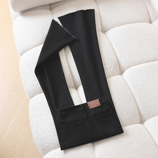 黑色微喇牛仔裤女2025秋冬高腰修身显瘦紧身弹力小个子加绒喇叭裤