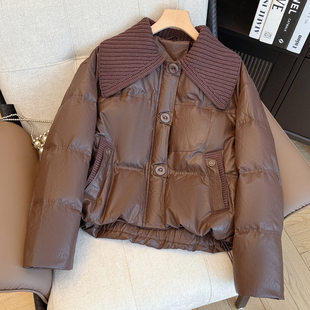 韩系杏色翻领短款羽绒服女2025年新款棉袄上衣加绒保暖面包服外套