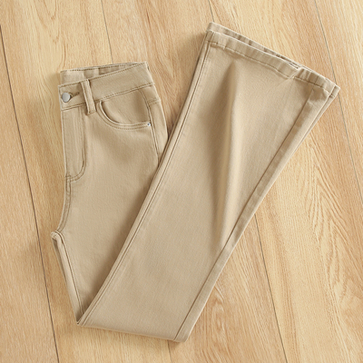 时尚百搭卡其色微喇牛仔裤女