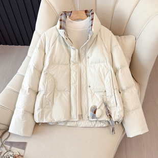 新款米白色短款羽绒服女时尚立领面包服加厚保暖外套巨好看棉服