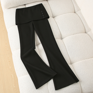 甜辣妹黑色屁帘微喇叭裤女春秋季小个子高腰显瘦阔腿休闲拖地裙裤