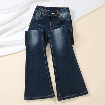 复古蓝色低腰微喇牛仔裤女2025