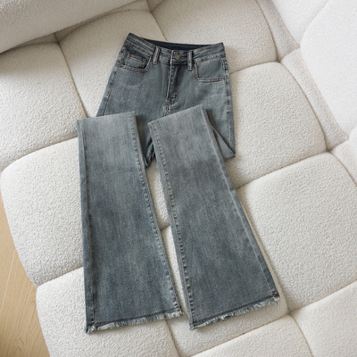 浅色毛边微喇牛仔裤女2025新款