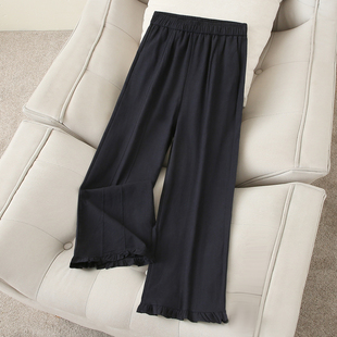 慵懒风木耳边阔腿裤女秋季2025新款高腰小个子显瘦显高休闲糯米裤