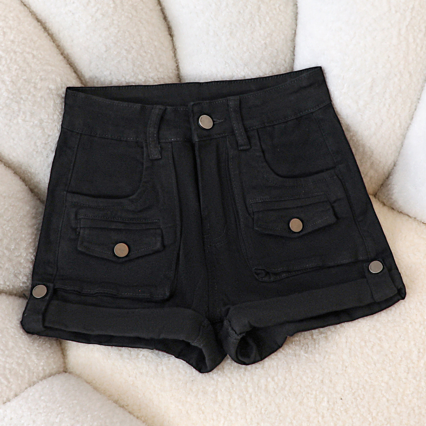 黑色高腰直筒牛仔裤女2026夏季新款微弹耐磨拉链休闲宽松工装短裤