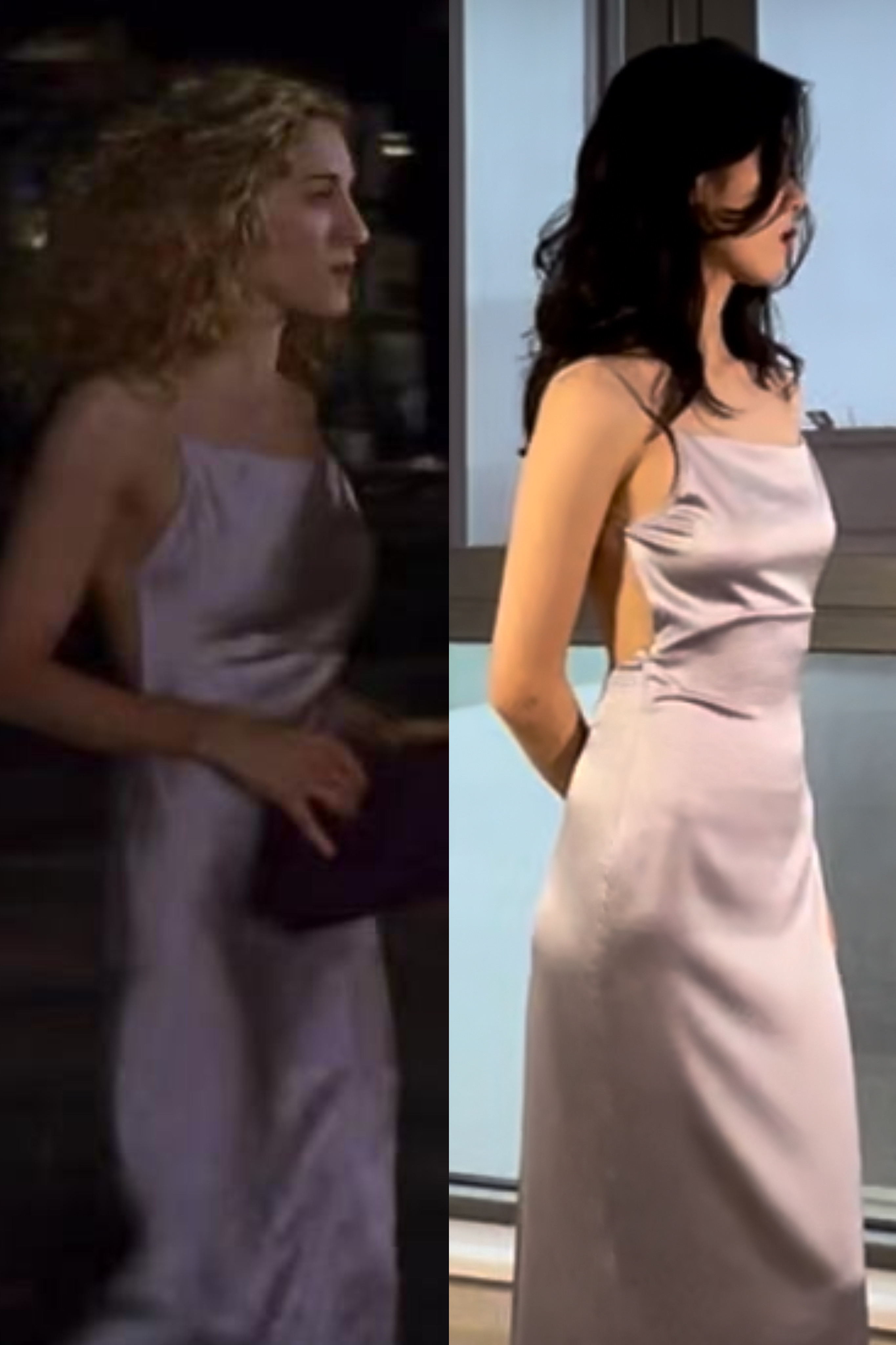 性感显瘦真丝银紫色露背性感气质