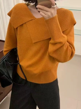 2025春季新款小个子韩系时尚一字肩设计紫色打底套头针织衫毛衣女