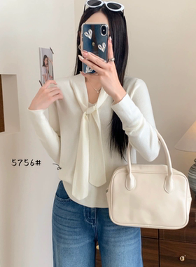 2025新款韩版宽松显瘦圆领长袖针织衫女百搭休闲毛衣上衣