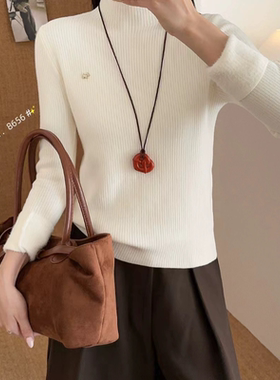 2025新款韩版宽松显瘦圆领长袖一体绒针织衫女百搭休闲毛衣上衣