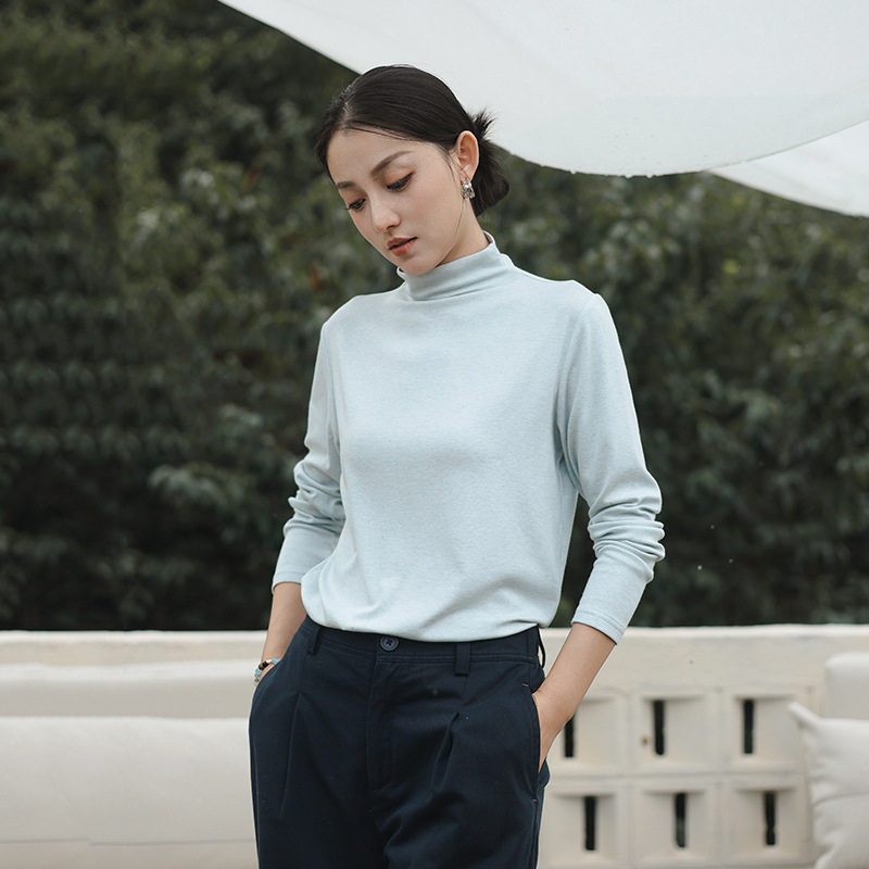 鹿与安笛女装秋季新款半高领打底衫女纯色高级感羊毛内搭上衣批发