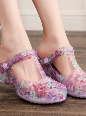 清仓处理VEBLEN洞洞鞋女夏季软底防滑沙滩鞋坡跟平底凉拖鞋外穿