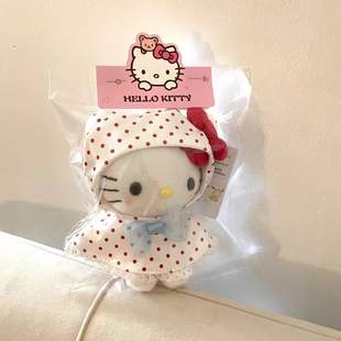 日本正版雨衣波点哈喽kitty猫包包挂件可爱挂饰毛绒公仔生日礼物
