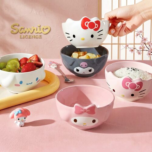 三丽鸥HelloKitty浮雕陶瓷米饭碗吃饭儿童可爱卡通浮雕碗正版授权