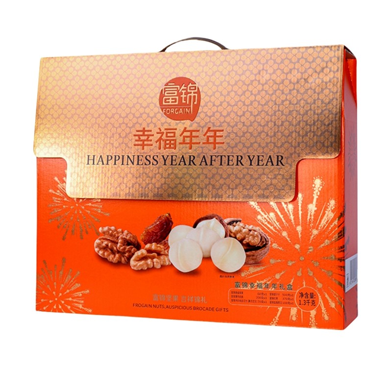 富锦年货幸福年年礼盒新年礼包新货多口味混合坚果炒货零食1300克