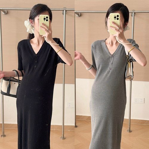 HAIDE妈咪孕妇装夏法式V领显瘦宽松简约可哺乳漂亮短袖辣妈孕妇裙