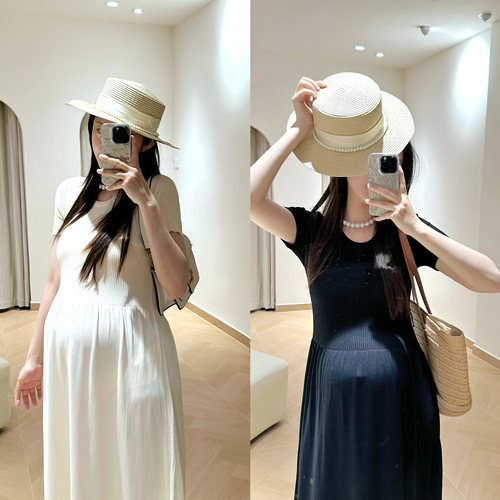 HAIDE妈咪孕妇装夏法式简约高级显瘦圆领短袖冰丝针织孕妇裙长裙