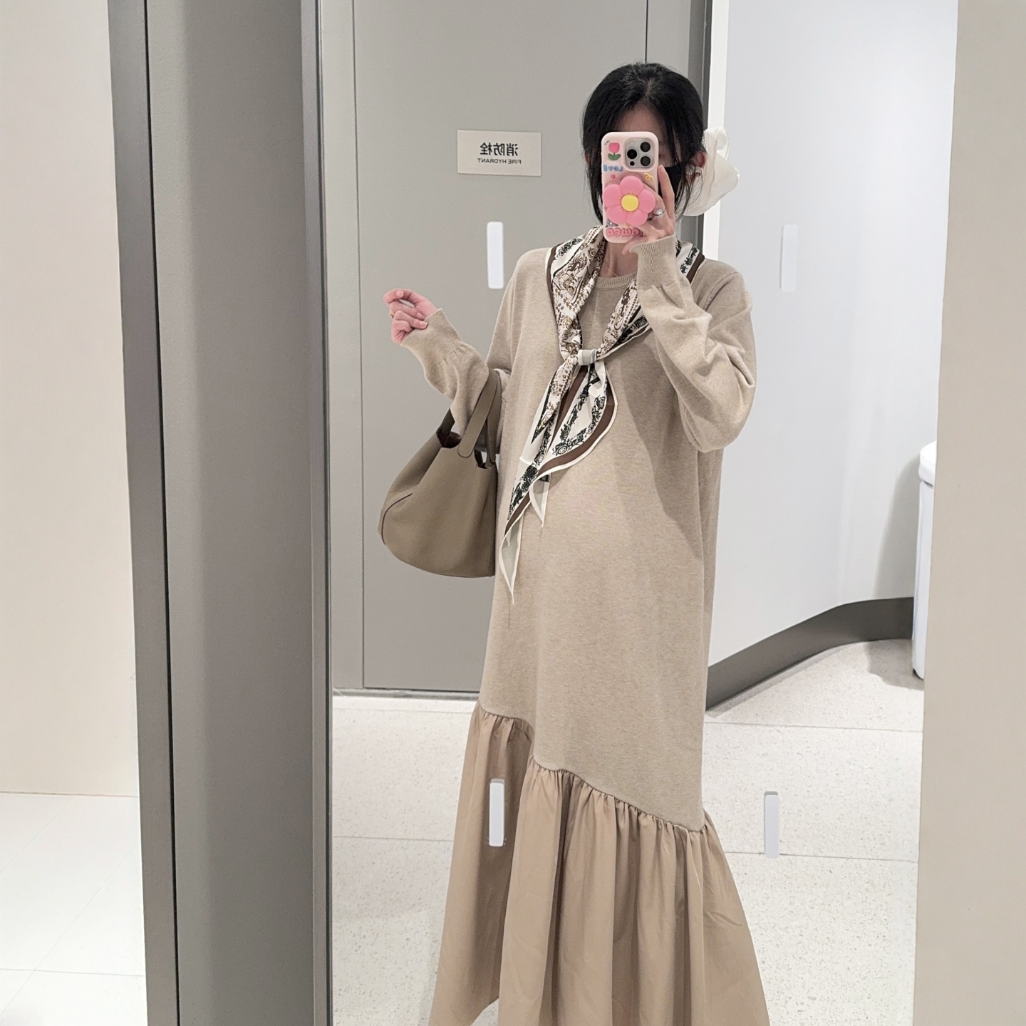 韩系温柔气质风毛衣拼接连衣裙