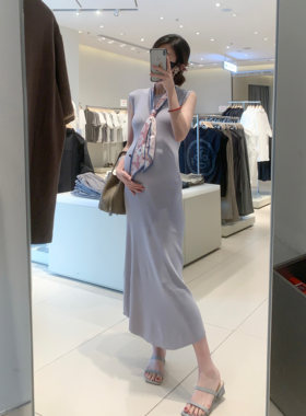 海德妈咪孕妇装气质优雅通勤高级清冷感女人味无袖针织长裙连衣裙