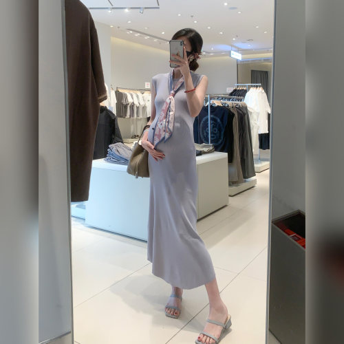 海德妈咪孕妇装气质优雅通勤高级清冷感女人味无袖针织长裙连衣裙