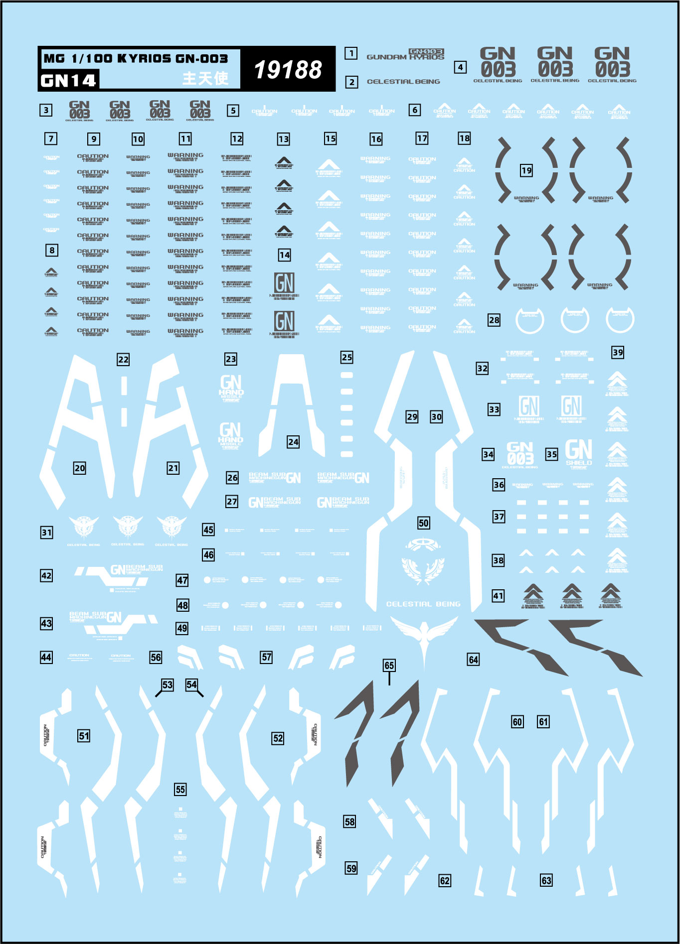 中环水贴19188 MG主天使 1/100 GN-003主天使高达模型水贴纸