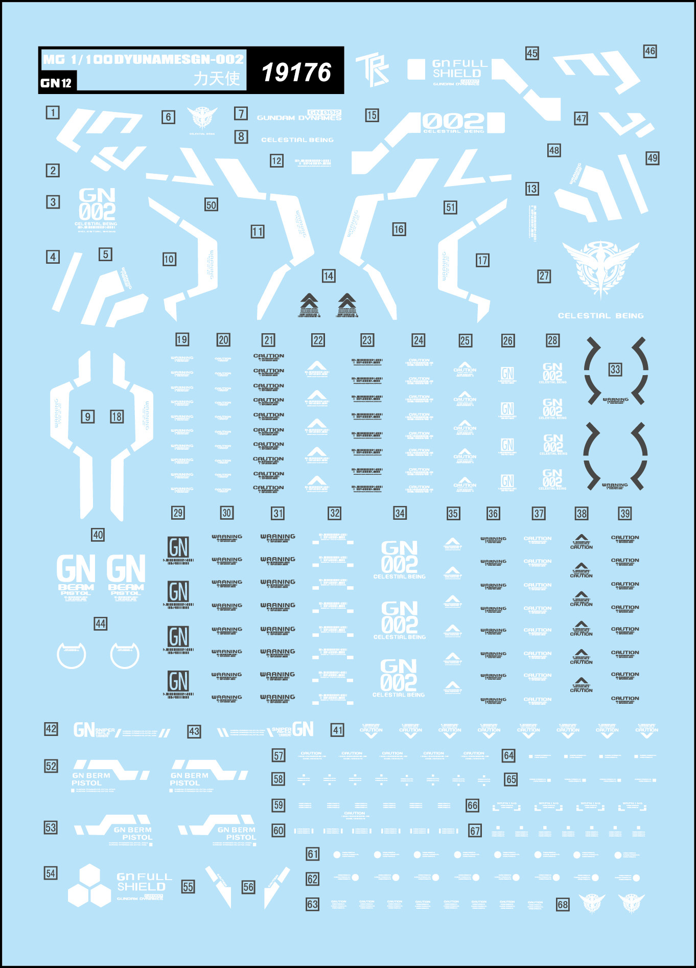 中环水贴19176 mg力天使 1/100 gn-002力天使高达模型水贴纸
