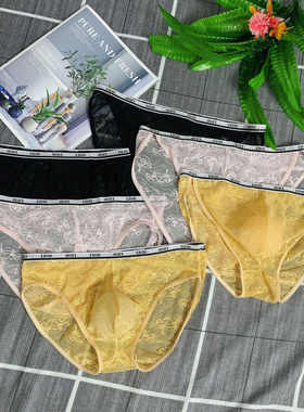 2024秋~欧美性感低腰U凸大码男士透气透明提花紧身情调三角内裤