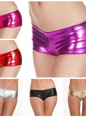 欧美诱惑低腰烫金内裤2019新款紧身女式三角裤漆皮短裤内裤衣