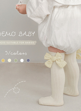 春夏款女童棉袜子蝴蝶结儿童公主宝宝婴儿中长筒袜洛丽塔韩版无跟