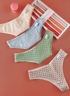 波点纯棉丁字裤低腰内裤运动无痕透气日系甜美圆点性感T裤