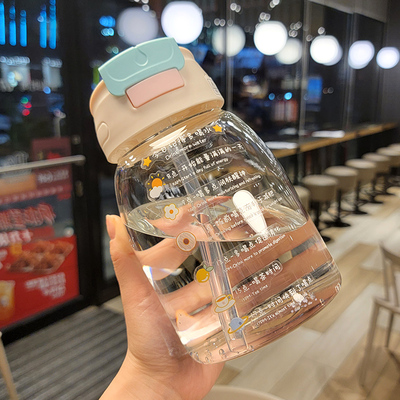 玻璃水杯带吸管大肚杯1000ML刻度耐高温女款高颜值双饮杯子夏季