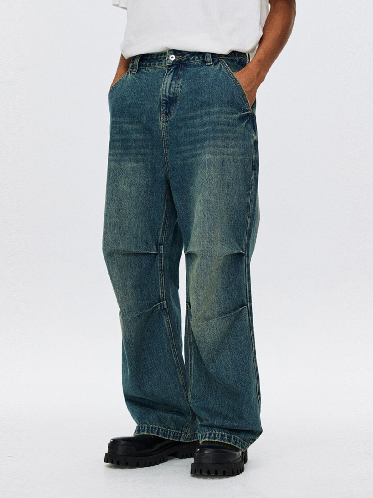 FPA WASH PLEATED JEANS 2023 NEW NATIONAL TIDE BRAND TREND SPRING AND AUTUMN LOOSE WIDE-LEG BLUE PANTS MEN