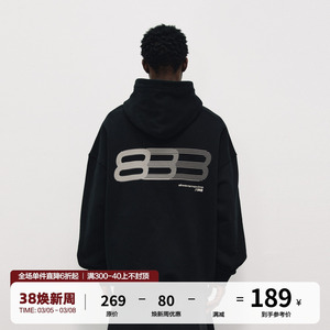FPA渐变跑道图形连帽卫衣 国潮牌春季休闲宽松重磅美式帽衫外套男