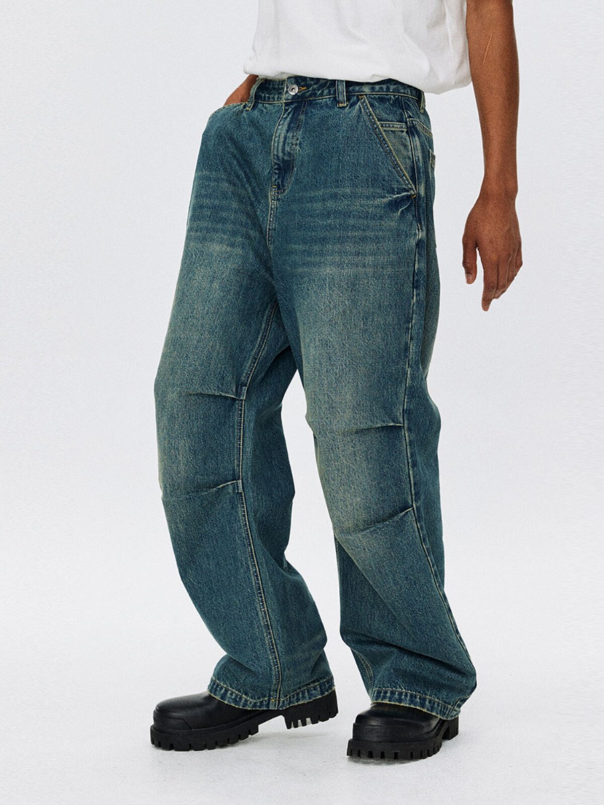 FPA WASH PLEATED JEANS 2023 NEW NATIONAL TIDE BRAND TREND SPRING AND AUTUMN LOOSE WIDE-LEG BLUE PANTS MEN