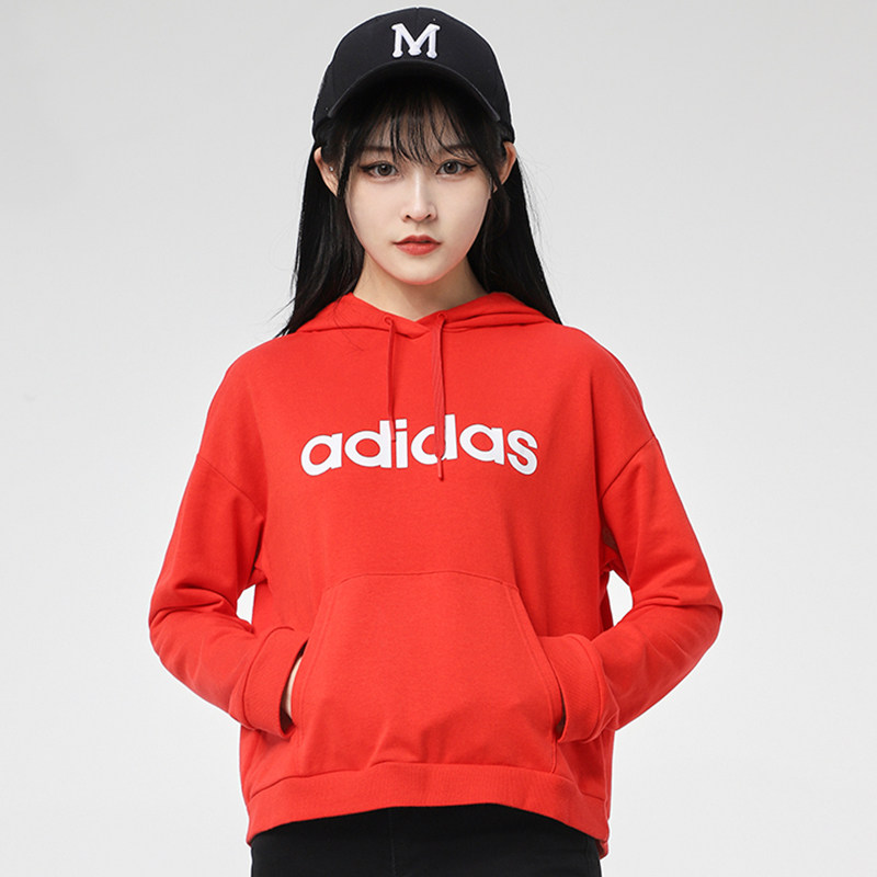 阿迪达斯卫衣女2021新年款运动服本命年连帽红色外套套头衫h09771